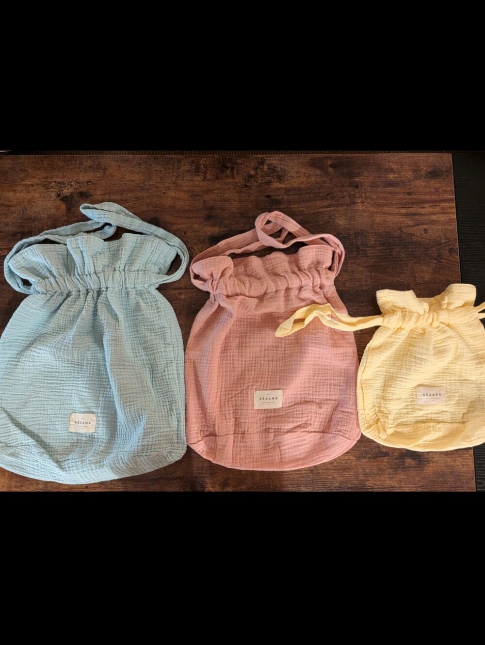 Sezane, Set Of 3 Pouches Bag & Clutch, color: Cotton Green, Blue And Yellow